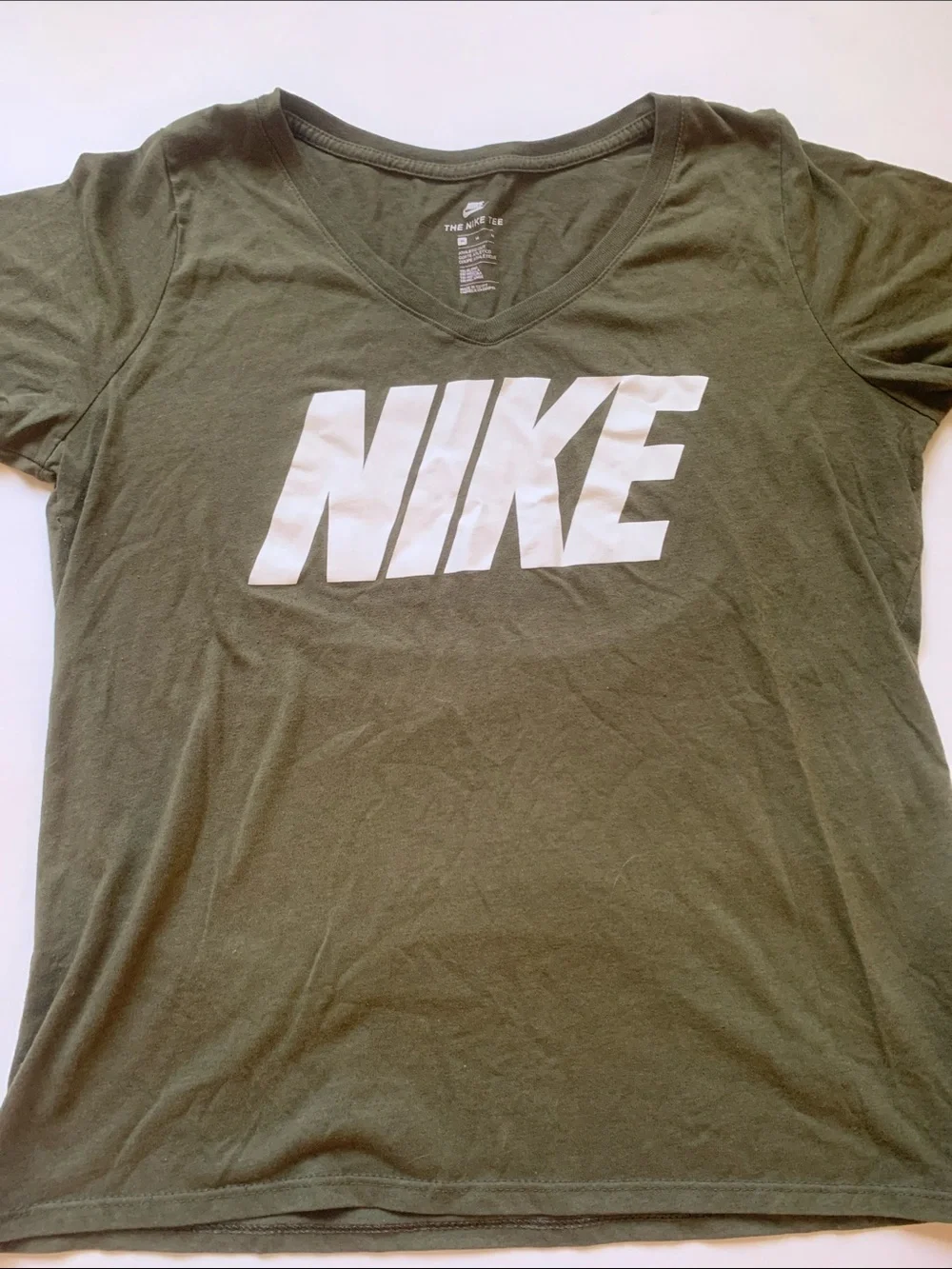 Nike Olive Green Tee with White Logo Medium